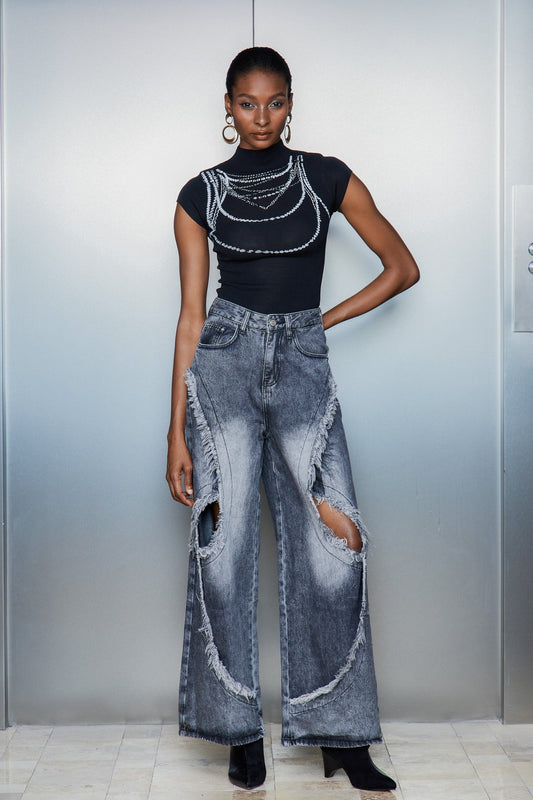 Cas Deconstruct Saçaklı Siyah Kot Pantolon