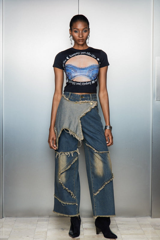 Caspar Star Saçaklı Düz Kot Pantolon