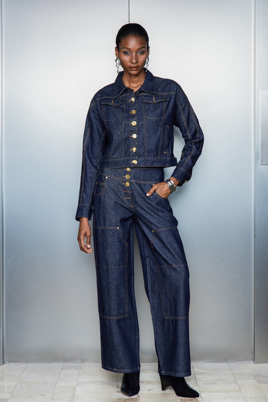 Cass Düğmeli Düz Kot Pantolon