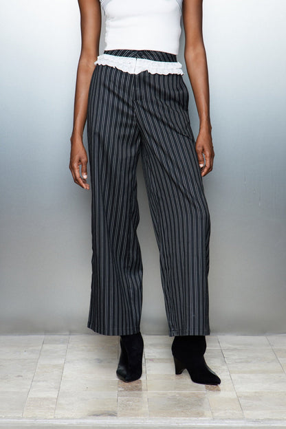 Cassio Çizgili Dantel Düz Pantolon