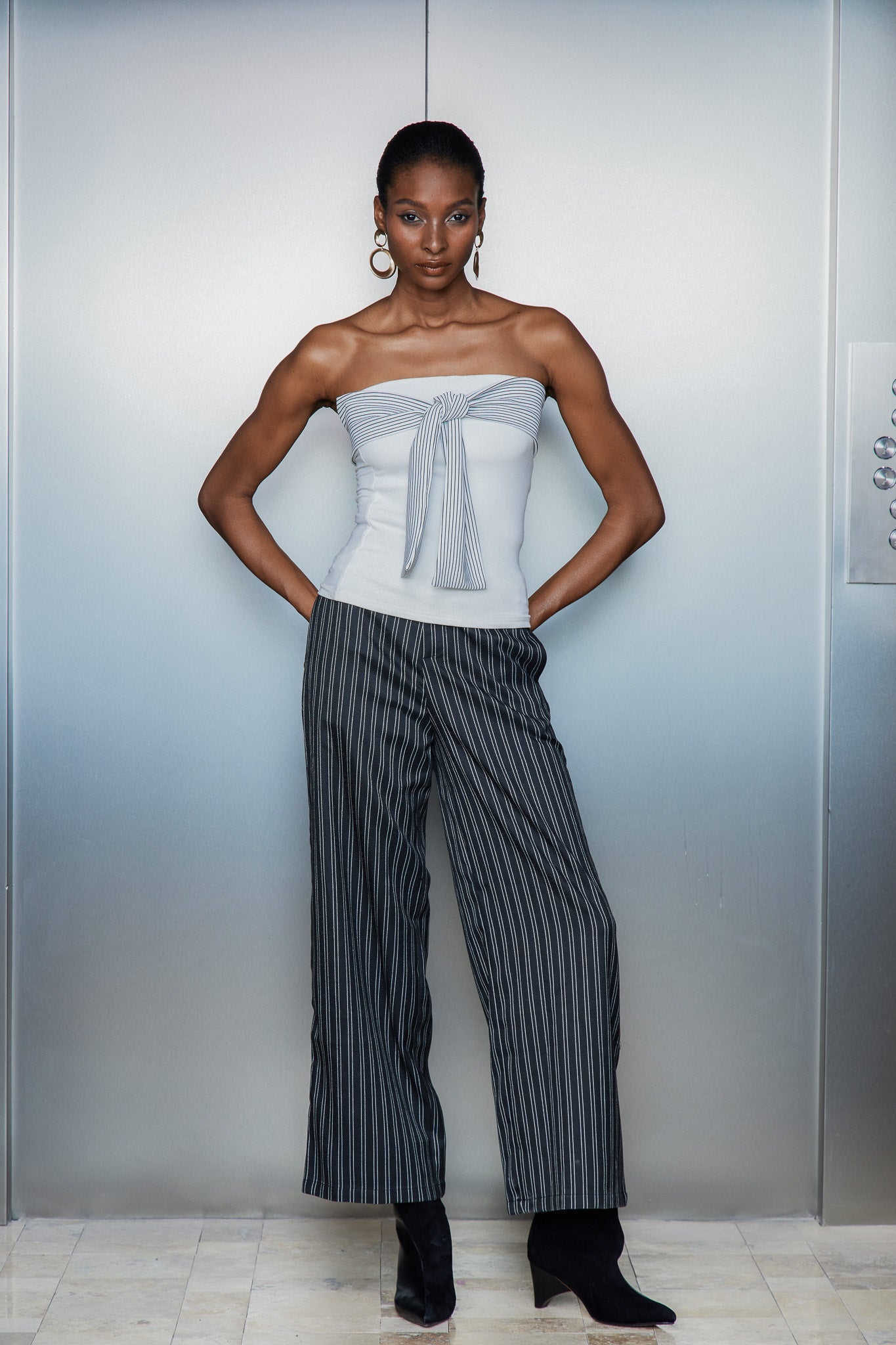 Cassio Çizgili Dantel Düz Pantolon