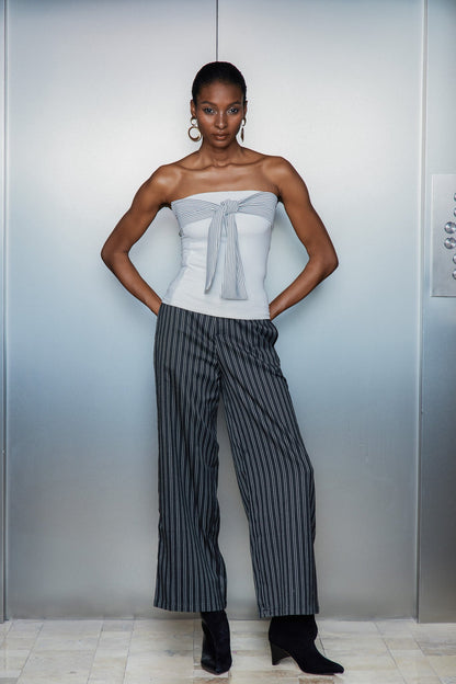 Cassio Çizgili Dantel Düz Pantolon