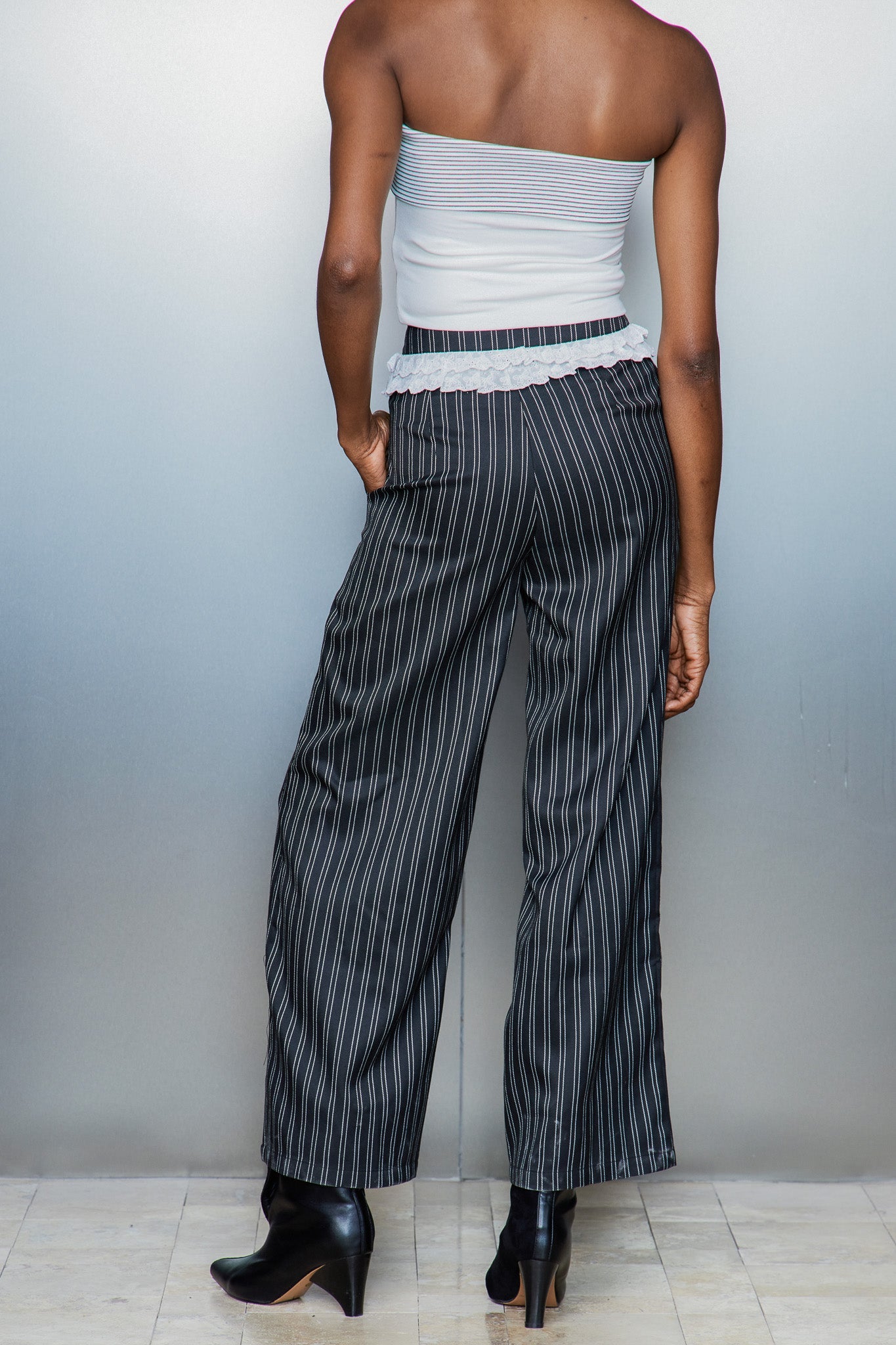 Cassio Çizgili Dantel Düz Pantolon