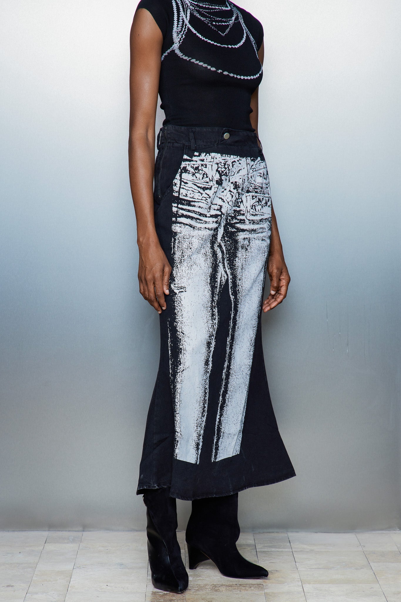 Cassiopea Illusion Baskılı Kot Uzun Etek