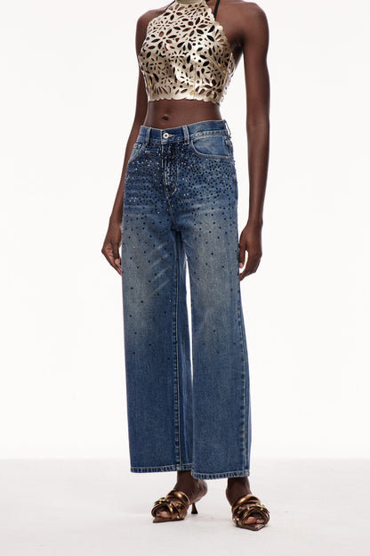 Ceri Rhinestones Kot Pantolon