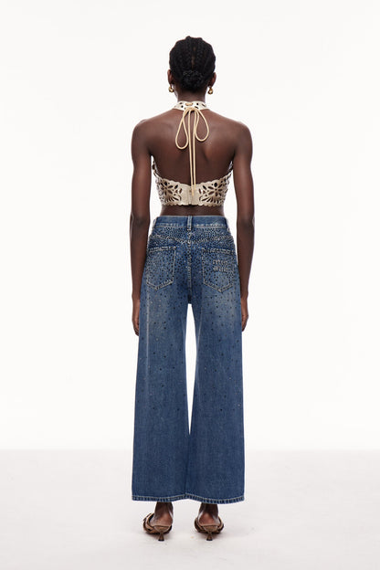 Ceri Rhinestones Kot Pantolon