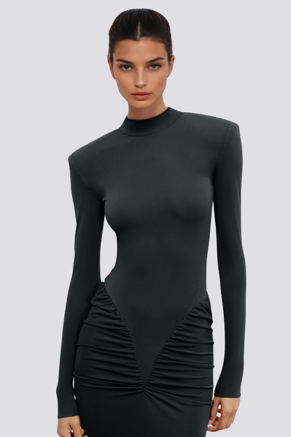 Cesarina Deconstruct Ruch Bodycon Maxi Elbise Siyah