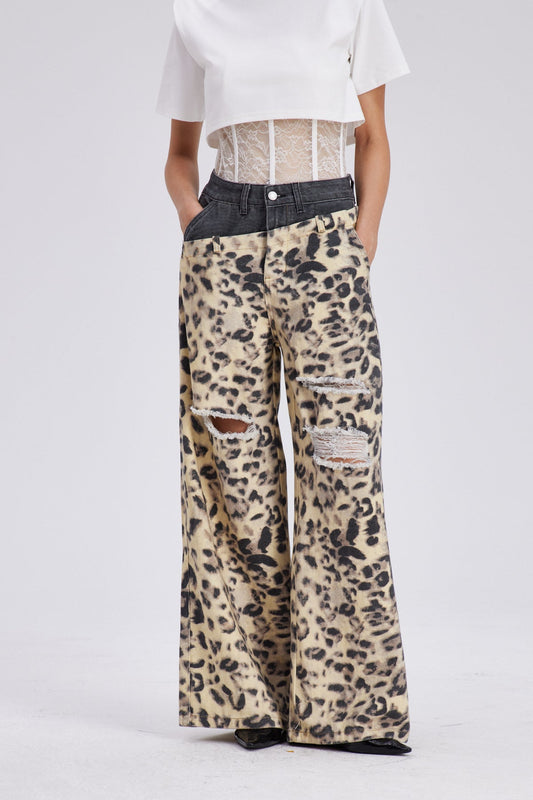 Chas Leopar Parçalanmış Kesikli Kot Pantolon