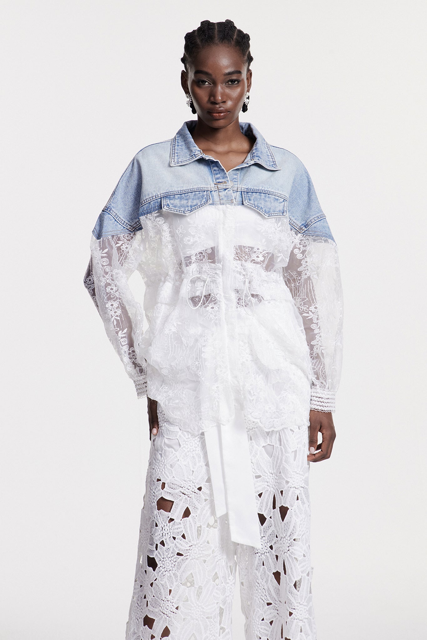 Chlothar Dantel İşlemeli Denim Ceket