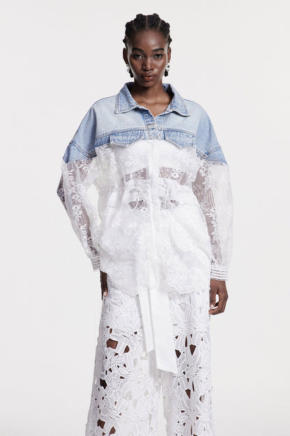 Chlothar Dantel İşlemeli Denim Ceket