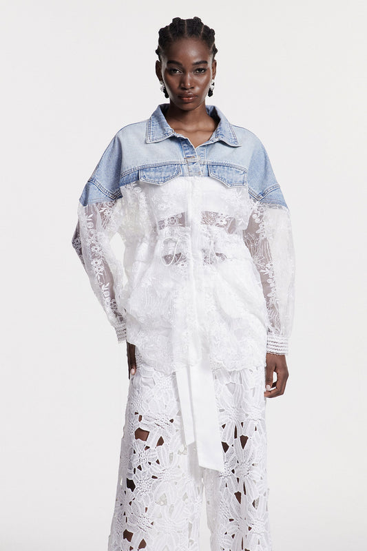 Chlothar Dantel İşlemeli Denim Ceket