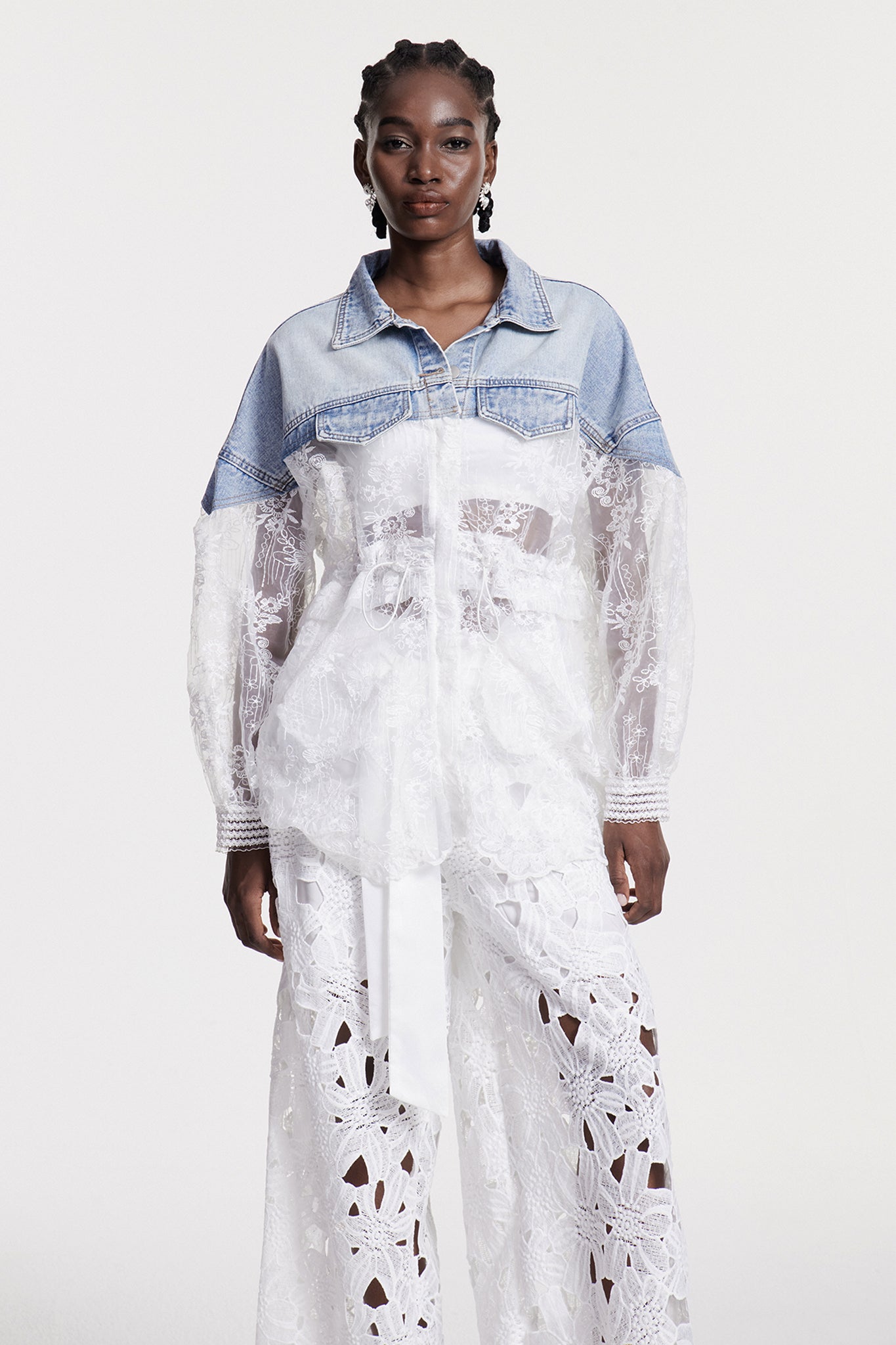 Chlothar Dantel İşlemeli Denim Ceket