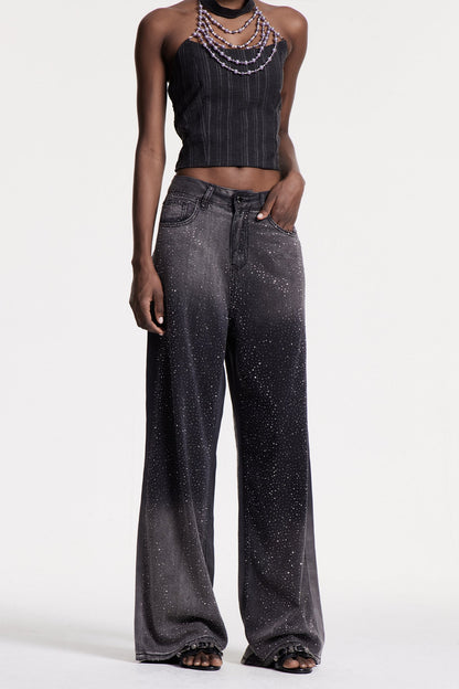 Chobin Rhinestone Hayley Siyah Kot Pantolon