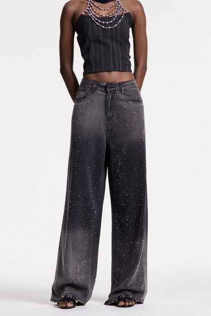 Chobin Rhinestone Hayley Siyah Kot Pantolon