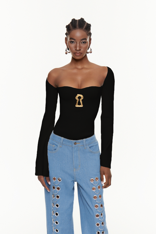 Cindi Siyah Uzun Kollu Dar Örgü Üst