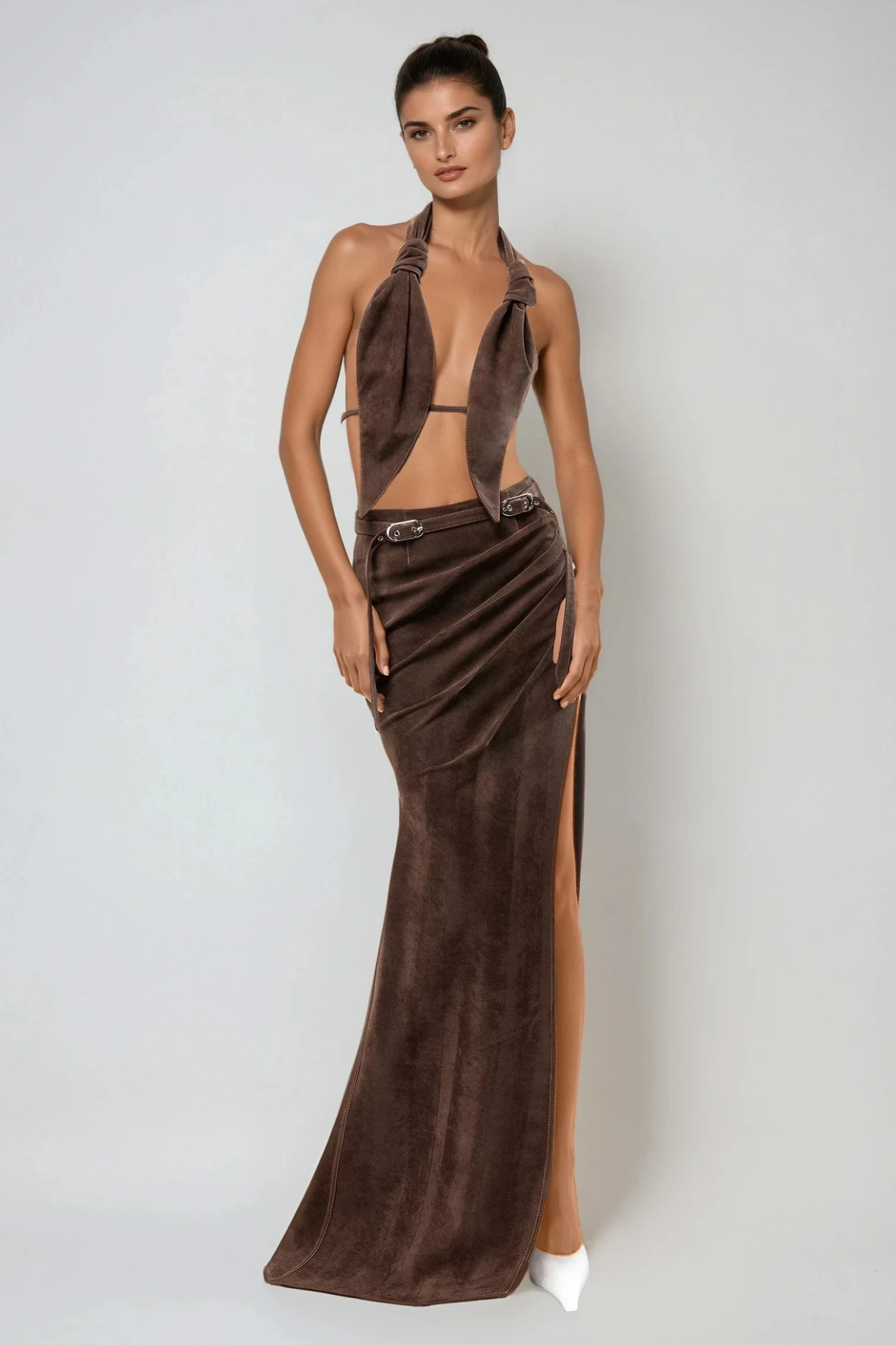 Clarinda Ruch Split Süet Uzun Etek