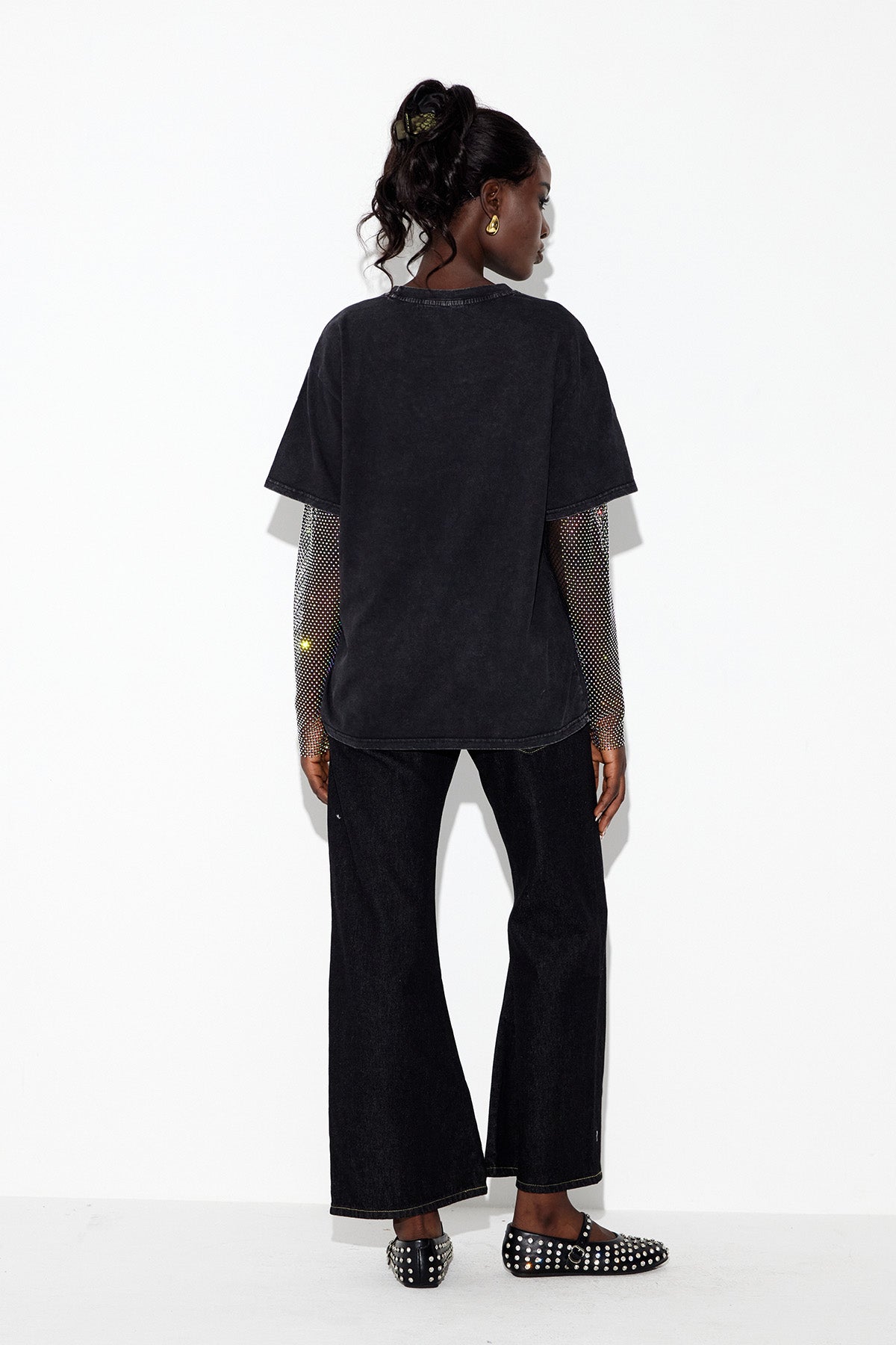 Clas Rhinestone Mesh Üst