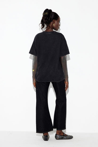 Clas Rhinestone Mesh Üst