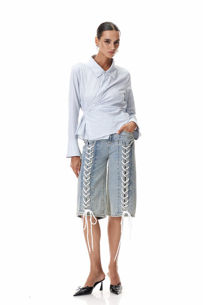 Clemens Bağcıklı Midi Kot Pantolon