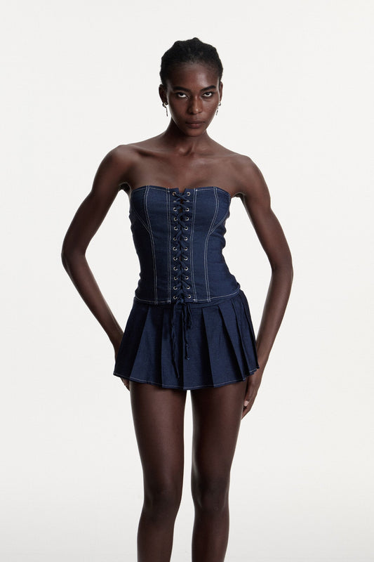 Conor Bağcıklı Askısız Kot Etek Takımı