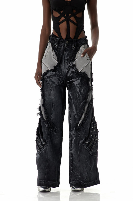 Courteney Deconstruct Siyah Saçaklı Kot Pantolon