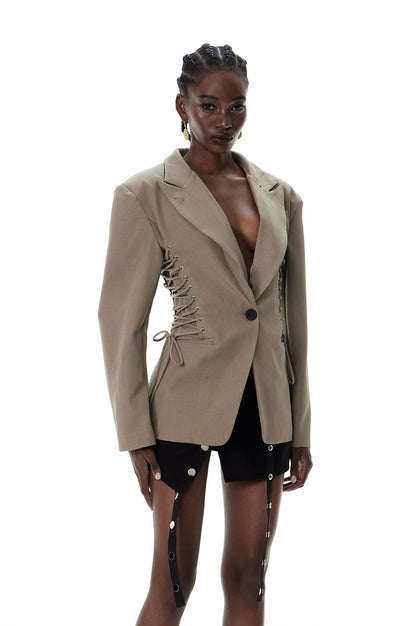 Crescenzo Yaka Bağcıklı Blazer