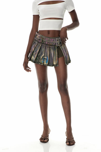 Cua Batik Split Denim Mini Etek