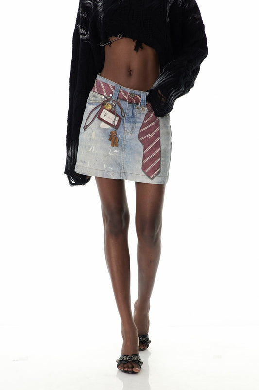 Cumhur Baskılı Kot Mini Etek