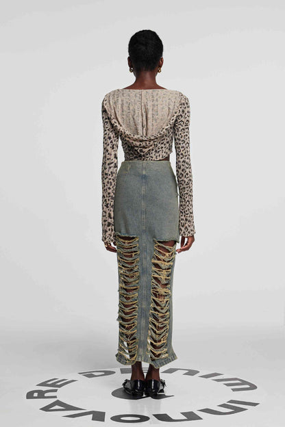 Delta Uzun Kollu Leopar Yırtık Crop Top