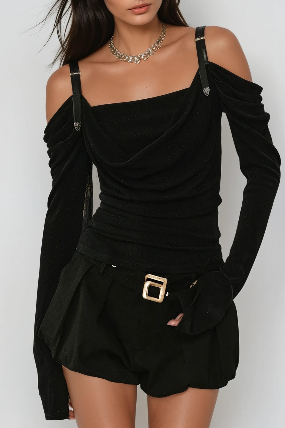 Derren Omuz Açık Siyah Deconstruct Ruch Üst