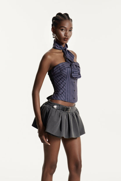 Earl Straplez Çizgili Mavi Üst