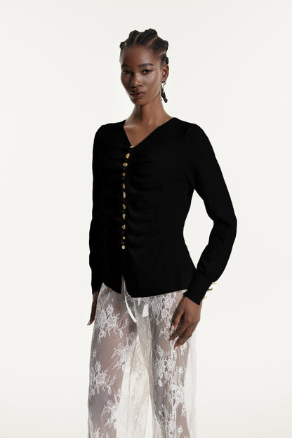 Edmonda Ruch Siyah Örgü Üst