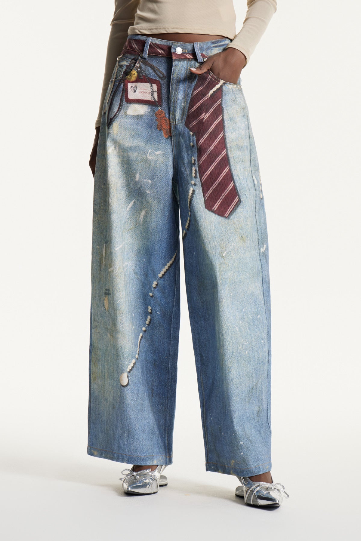 Edvaldo Baskılı Bol Paça Kot Pantolon