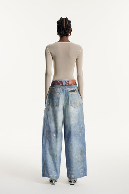 Edvaldo Baskılı Bol Paça Kot Pantolon