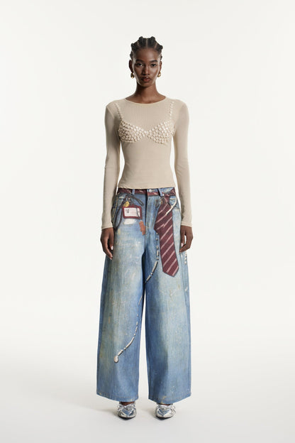 Edvaldo Baskılı Bol Paça Kot Pantolon