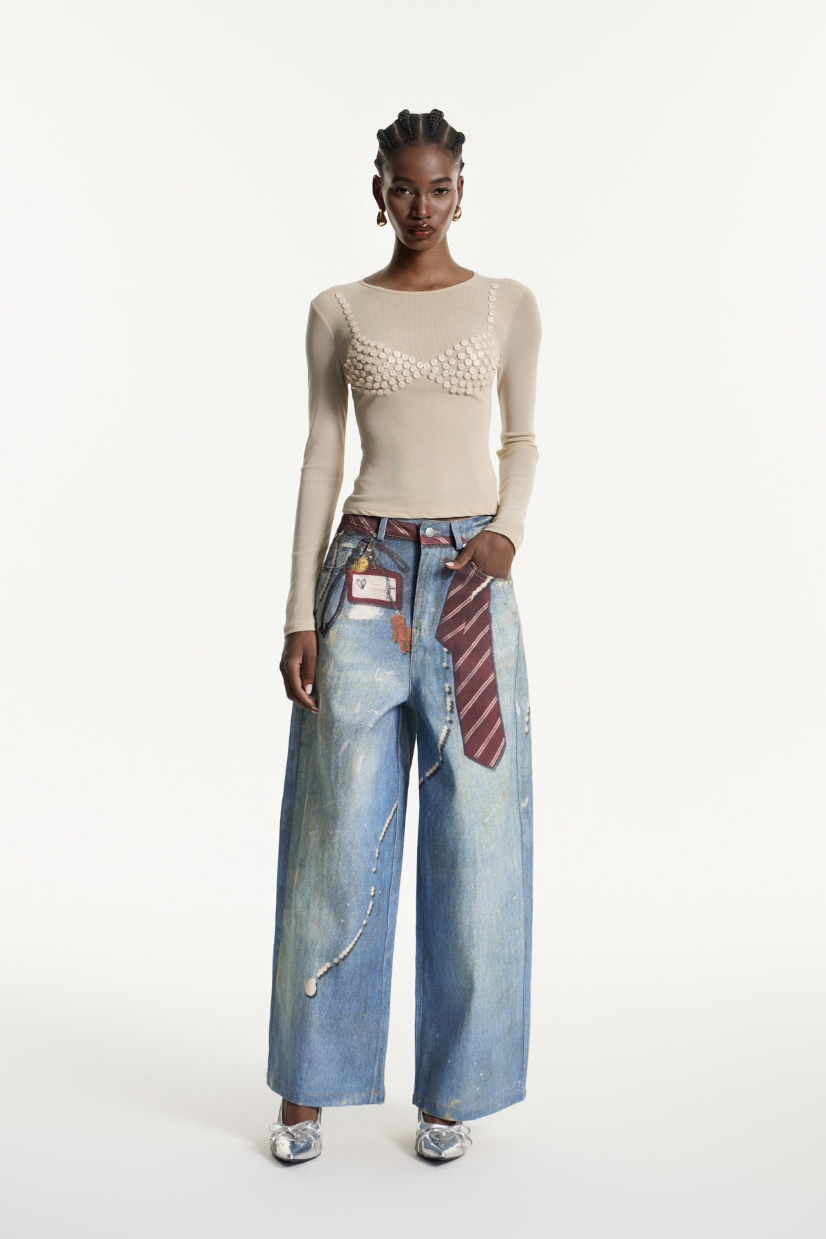 Edvaldo Baskılı Bol Paça Kot Pantolon