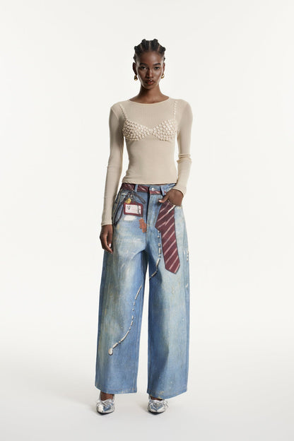 Edvaldo Baskılı Bol Paça Kot Pantolon