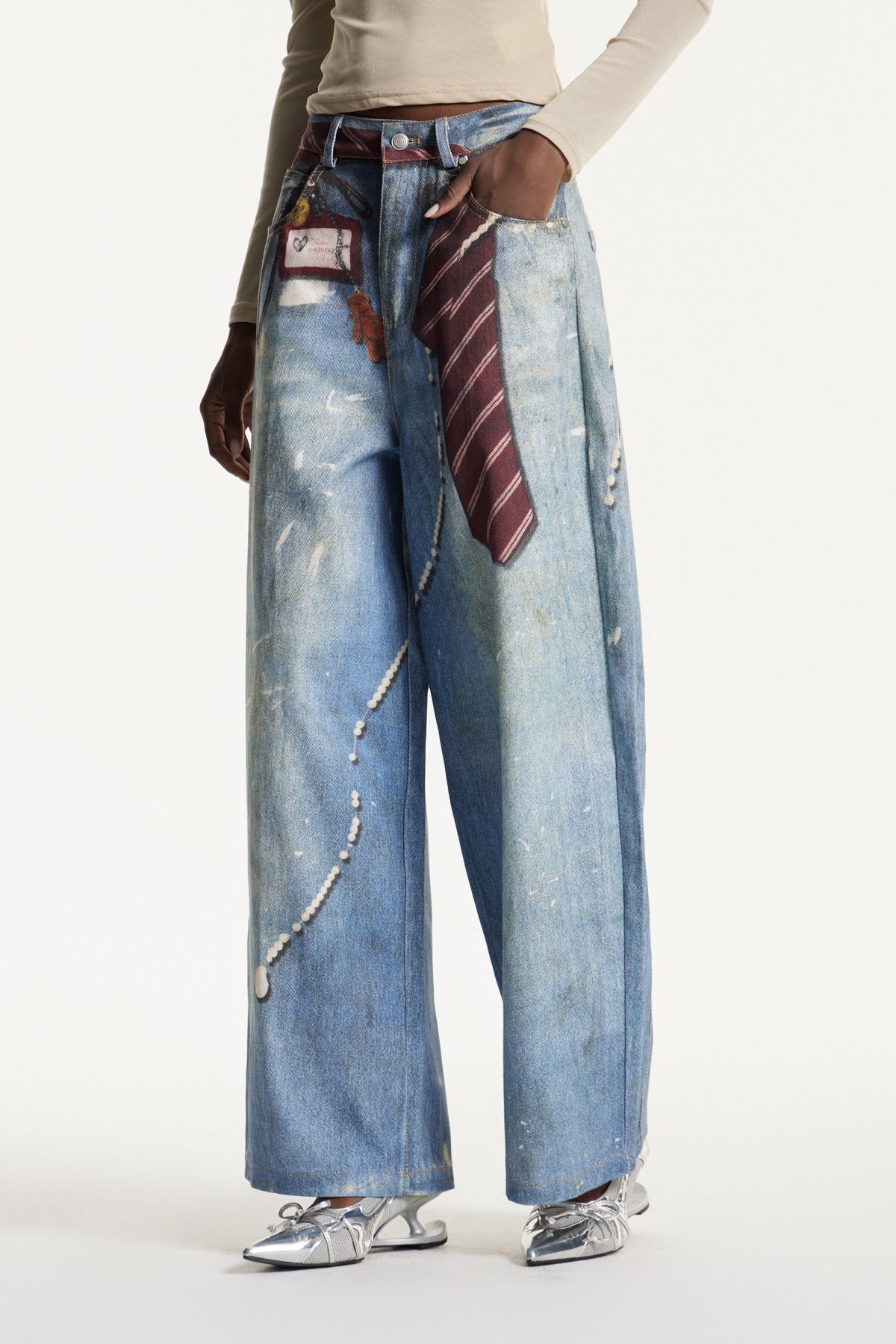 Edvaldo Baskılı Bol Paça Kot Pantolon