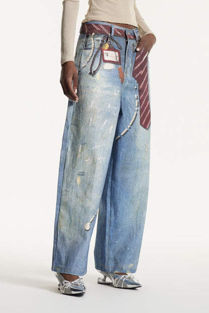 Edvaldo Baskılı Bol Paça Kot Pantolon