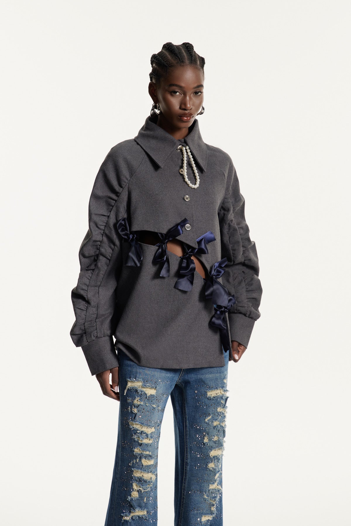 Edyta Fiyonklu İpli Balon Kollu Üst