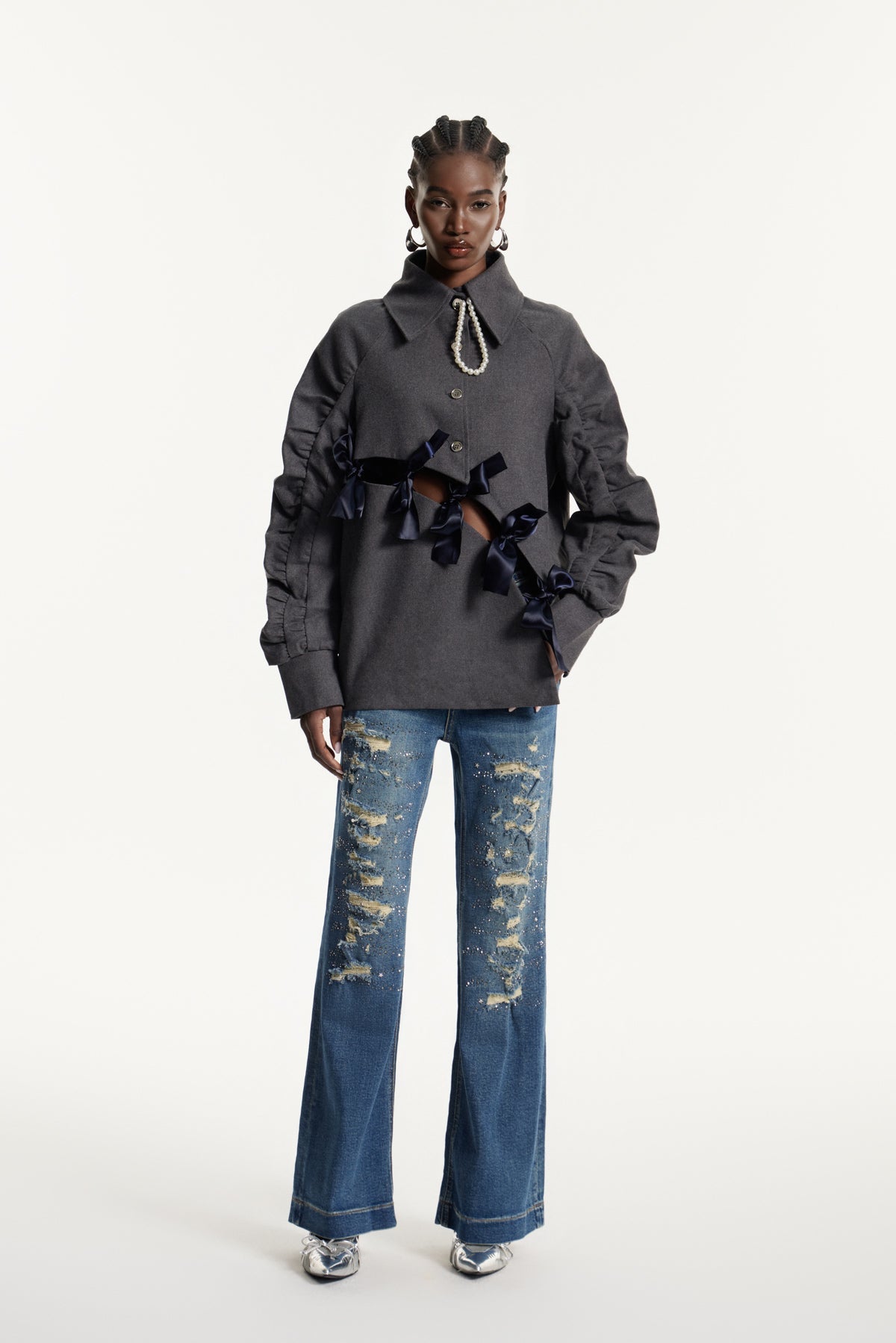 Edyta Fiyonklu İpli Balon Kollu Üst