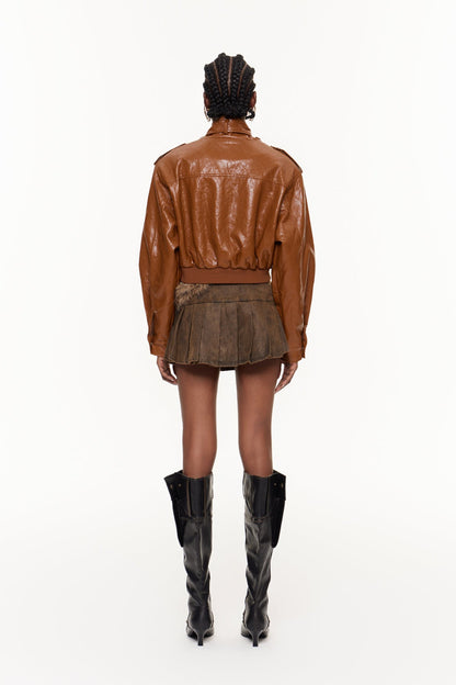 Mısır Kürklü Pileli Kot Mini Etek