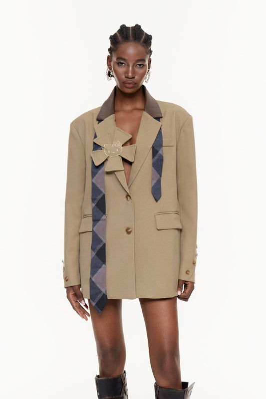 Egzon Yakalı Çiçekli Asimetrik Blazer