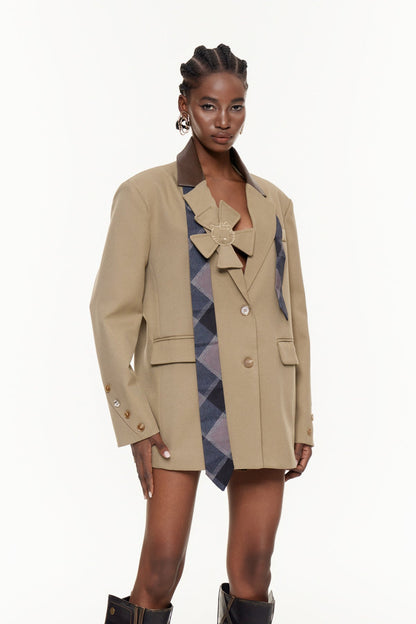 Egzon Yakalı Çiçekli Asimetrik Blazer