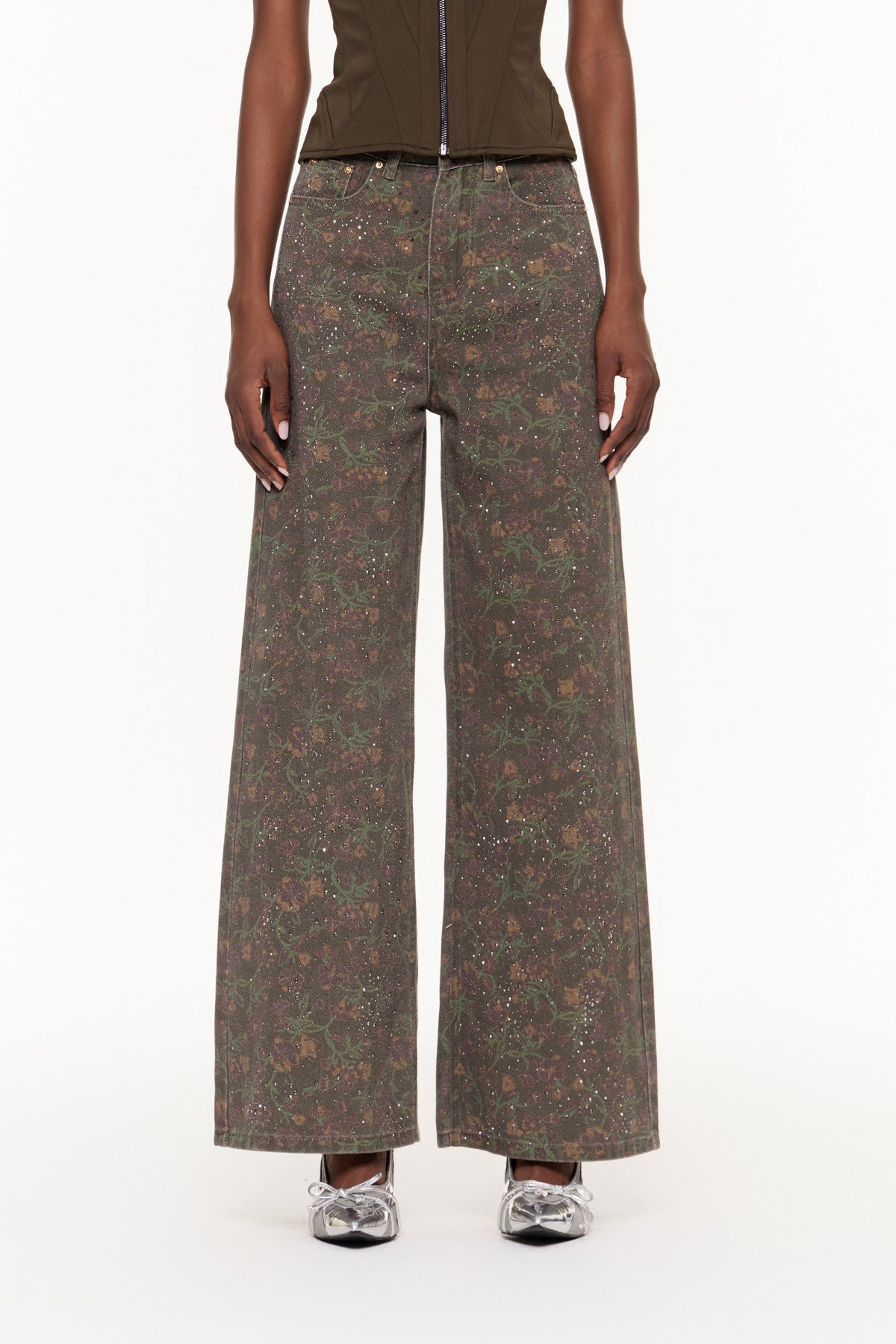 Ehecatl Çiçekli Taşlı Kot Pantolon