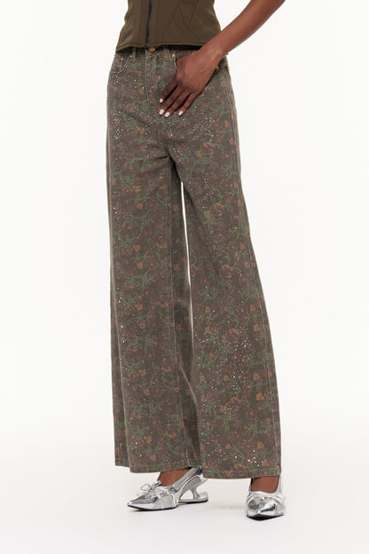 Ehecatl Çiçekli Taşlı Kot Pantolon