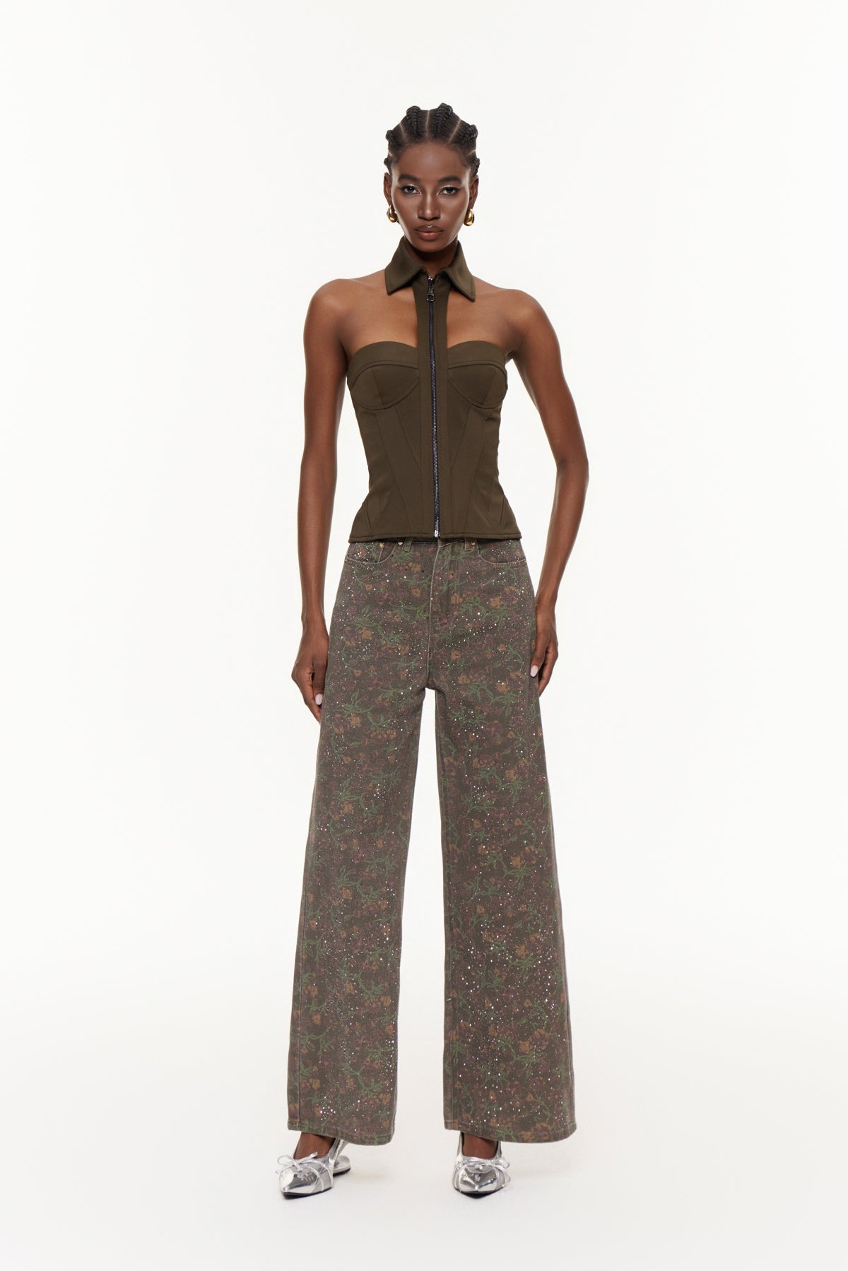 Ehecatl Çiçekli Taşlı Kot Pantolon