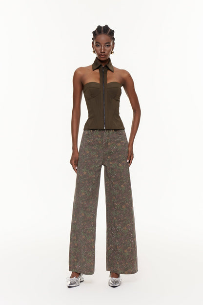 Ehecatl Çiçekli Taşlı Kot Pantolon