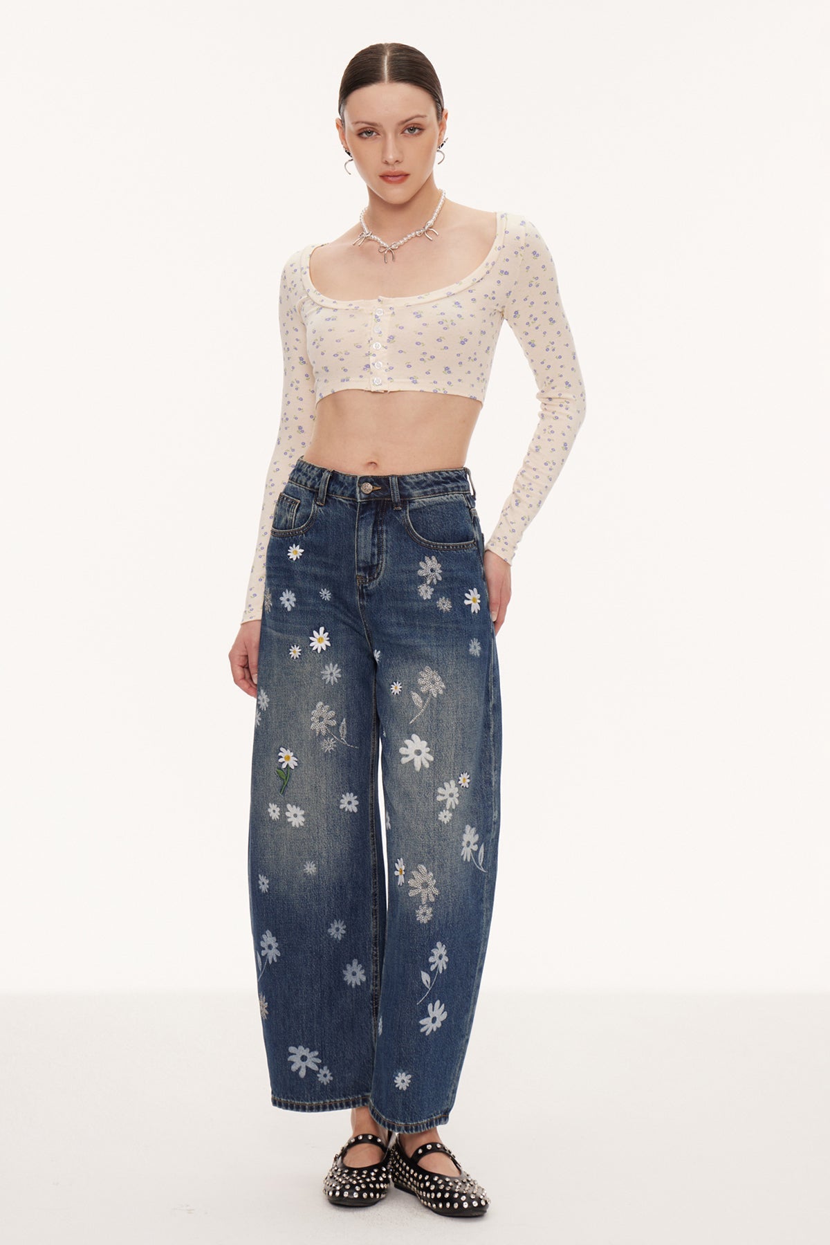 Eiluned Çiçekli Crop Top