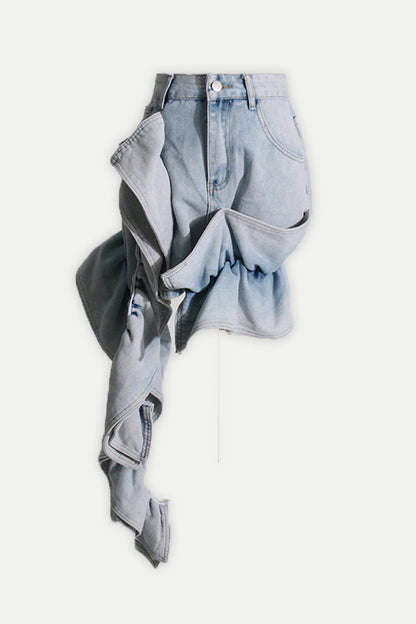 Eleanor Fırfırlı Denim Mini Etek